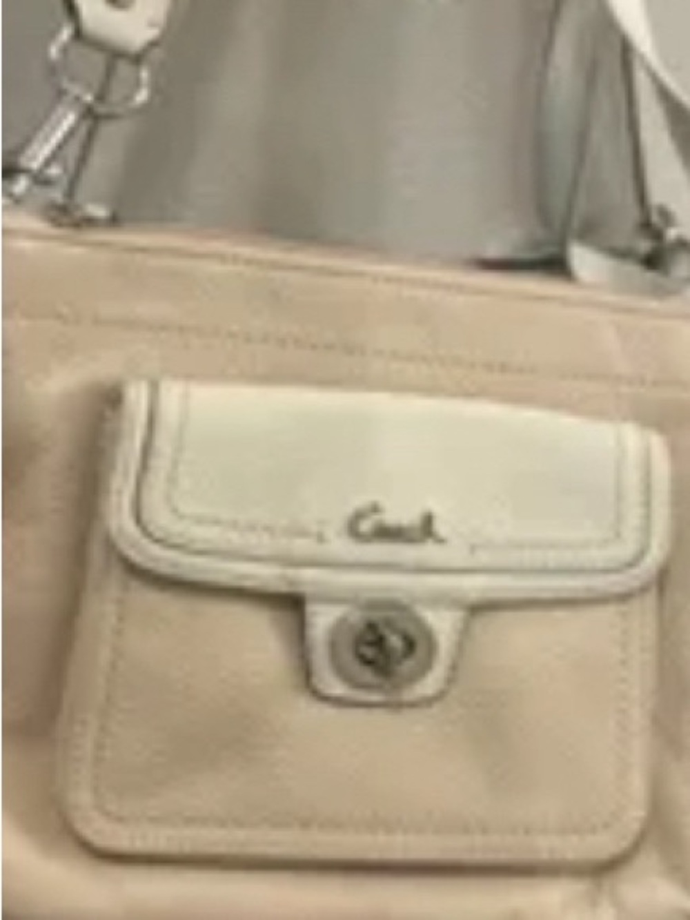 Coach Beige Tote with Cream Front Pocket and Turn-Lock